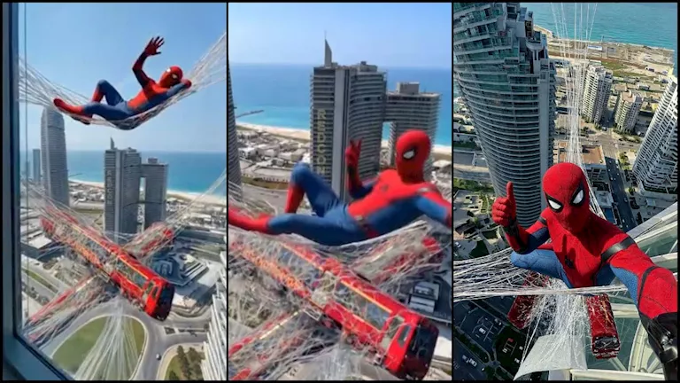 بالصور الترويج لفيلم الرجل العنكبوت في مدينة العلمين الجديدة -صدى الخبر