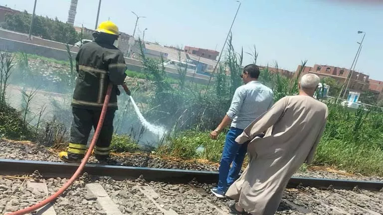 اندلاع حريق بجوار شريط السكة الحديد في بني سويف -صدى الخبر