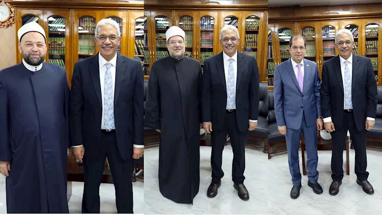 جمعة وعامر وعزام يزورون رئيس جامعة الأزهر للتهنئة بتوليه المنصب -صدى الخبر