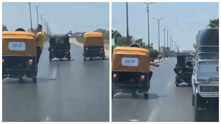 فيديو يوثق استهتار 3 سائقي “توك توك” على طريق بالشرقية -صدى الخبر